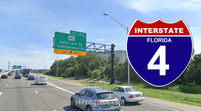 I-4 Ramp Closure, Detour to Sand Lake Road (Exit 74A) August 16-20 Orlando I-4 Traffic | I-4 Construction | I-4 Exit Guide